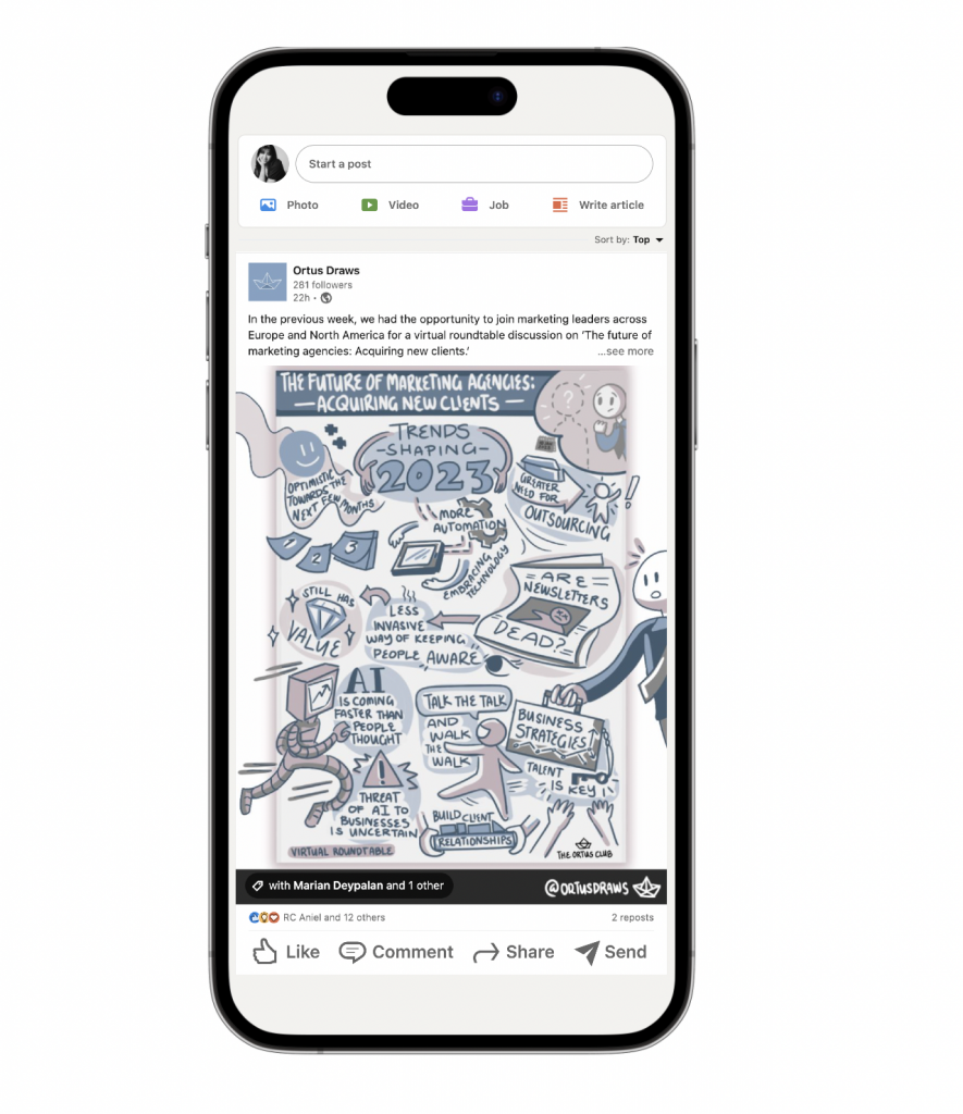 Ortus Draws - LinkedIn post mockup